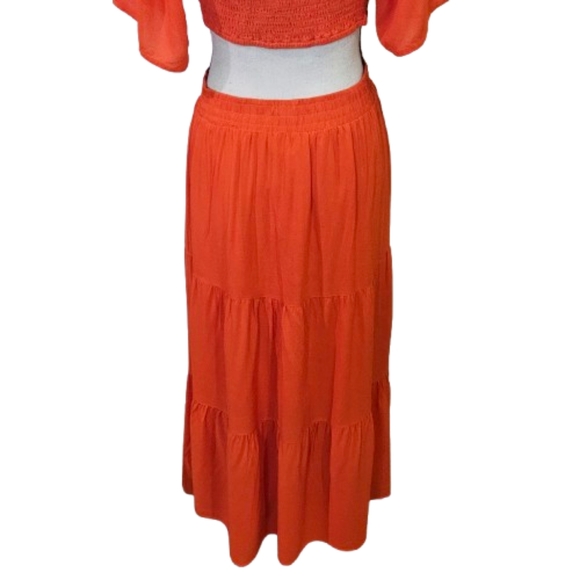 LEANI Orange Short Sleeve Crossover Waist, Tiered Maxi Dress w/Cut-Out,Large - Picture 11 of 16
